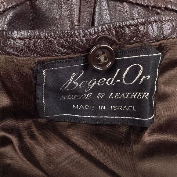Beged-Or Coat Mens 40 Dark Brown Leather Patent 70s Coat Israel Vintage Jacket - Picture 7 of 11
